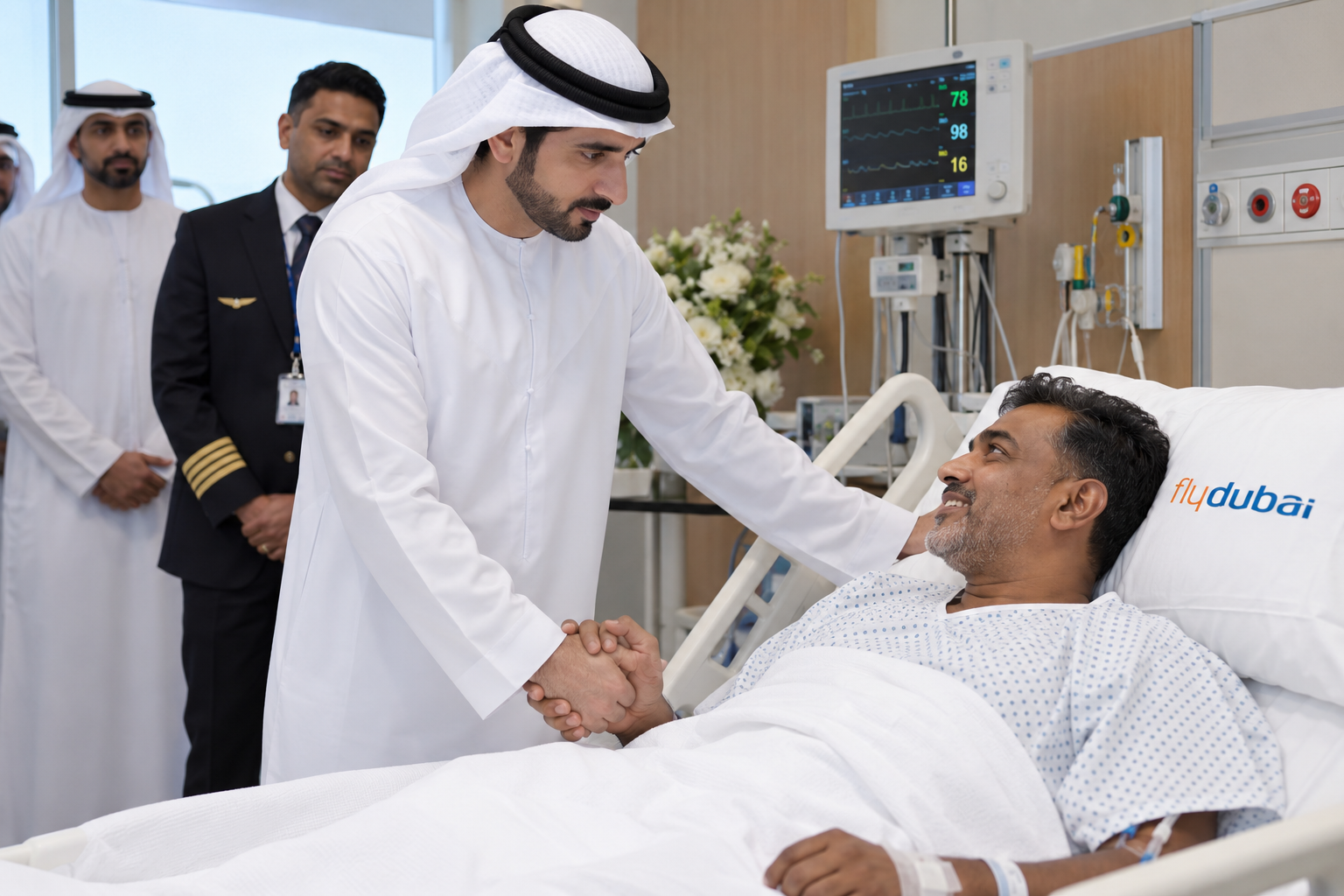 Sheikh Hamdan Visits Flydubai Captain Smit Machchhar as FZ1073 Investigation Continues