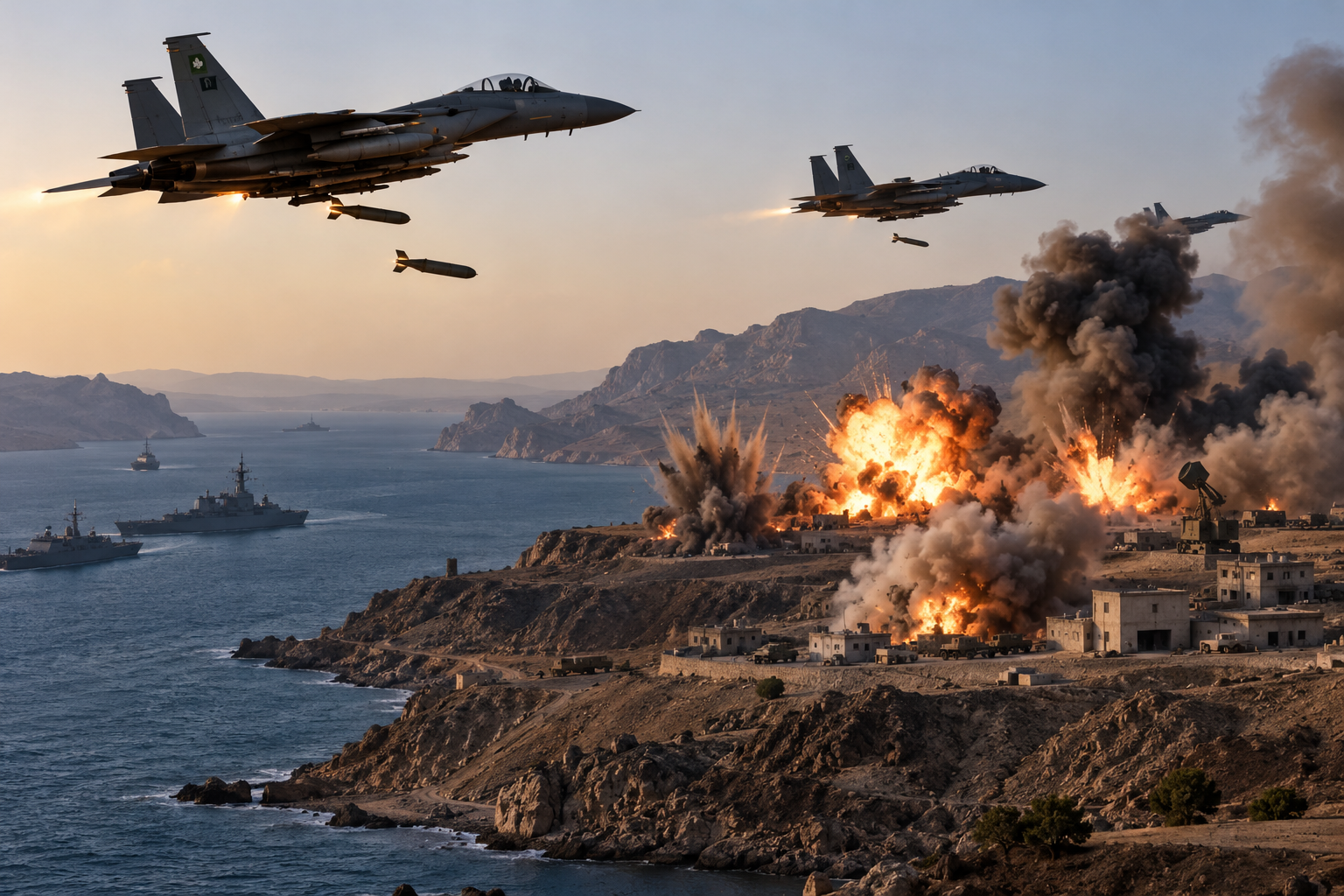 Saudi-Led Coalition Strikes Houthi Missile Network as Yemeni Forces Advance on Bab Al-Mandab